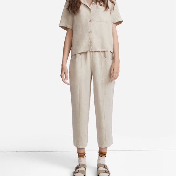 MATE the Label Pants - Mate The Label Pants L Linen High Waisted Pant Natural Elastic Waist